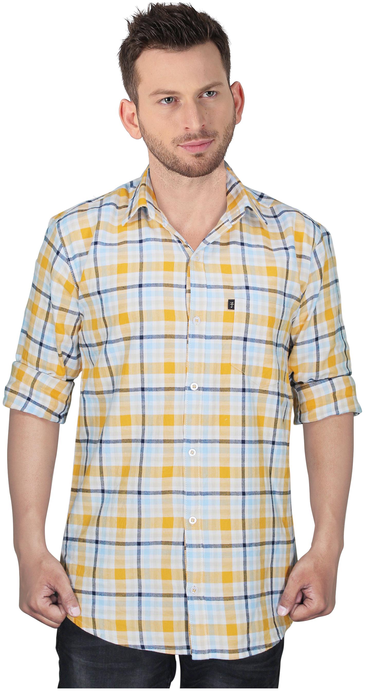

LEVIZO Men Yellow Checked Regular Fit Casual Shirt