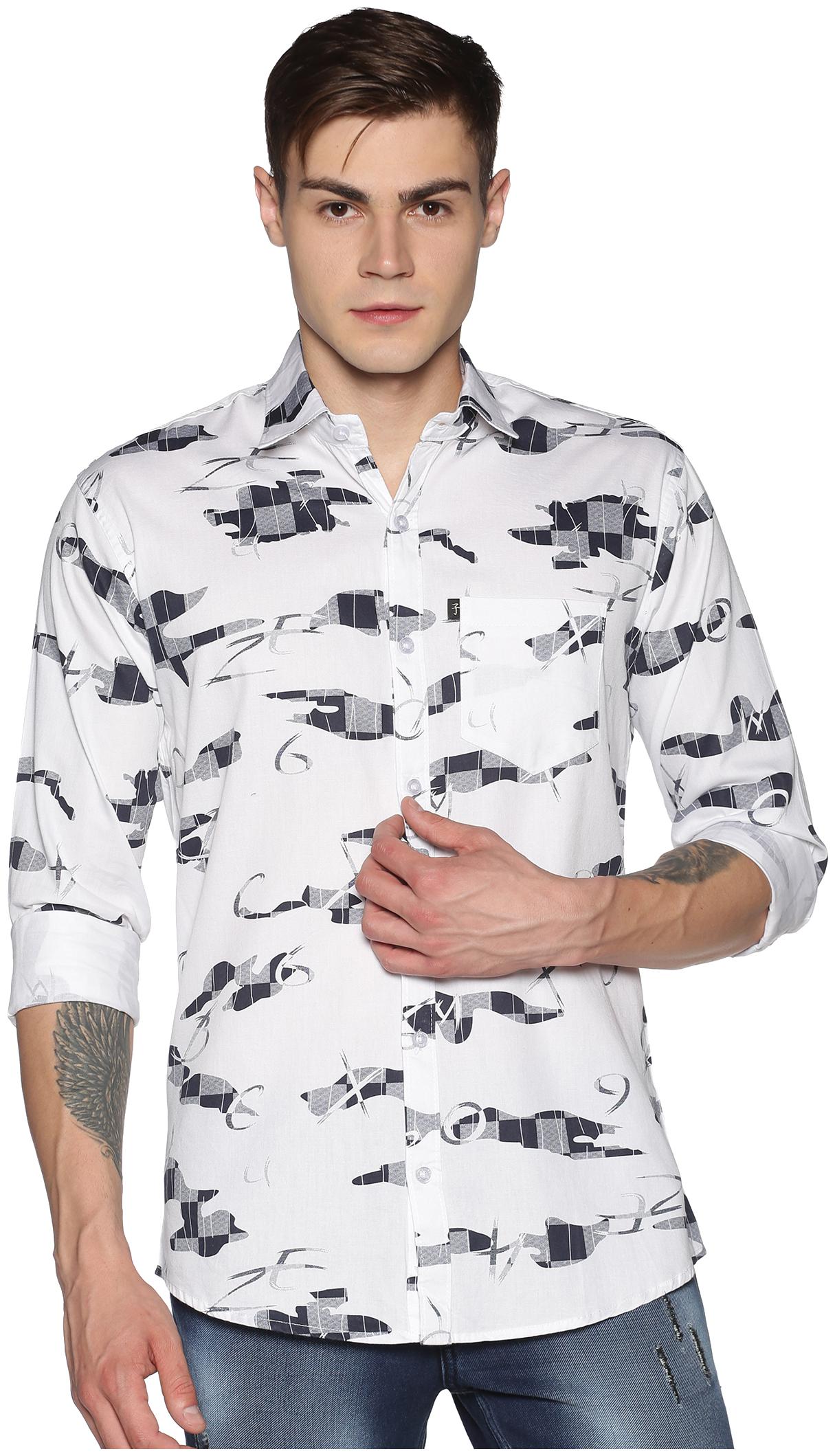 

LEVIZO Men White Printed Regular Fit Casual Shirt