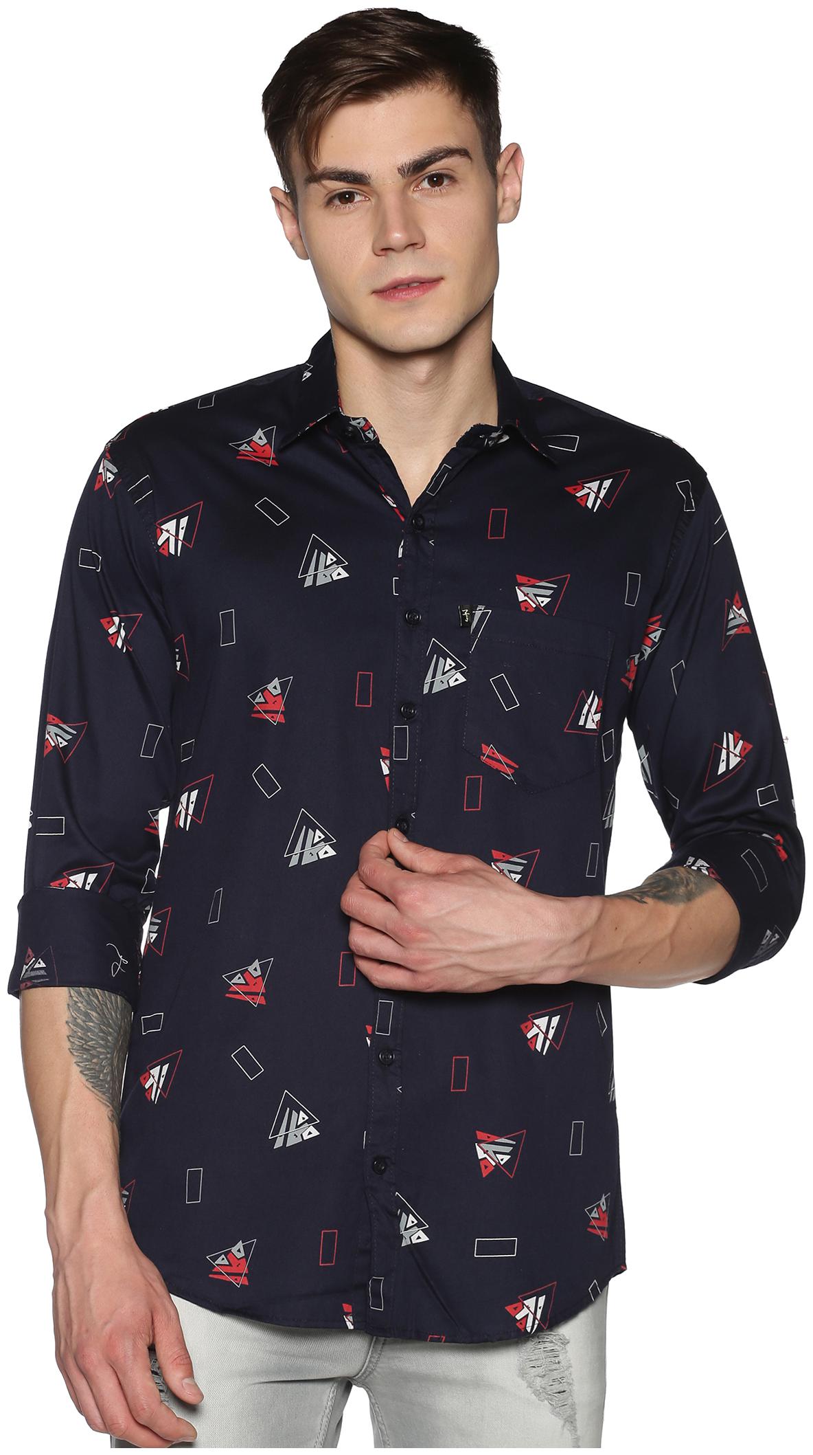 

LEVIZO Men Navy Blue Printed Regular Fit Casual Shirt