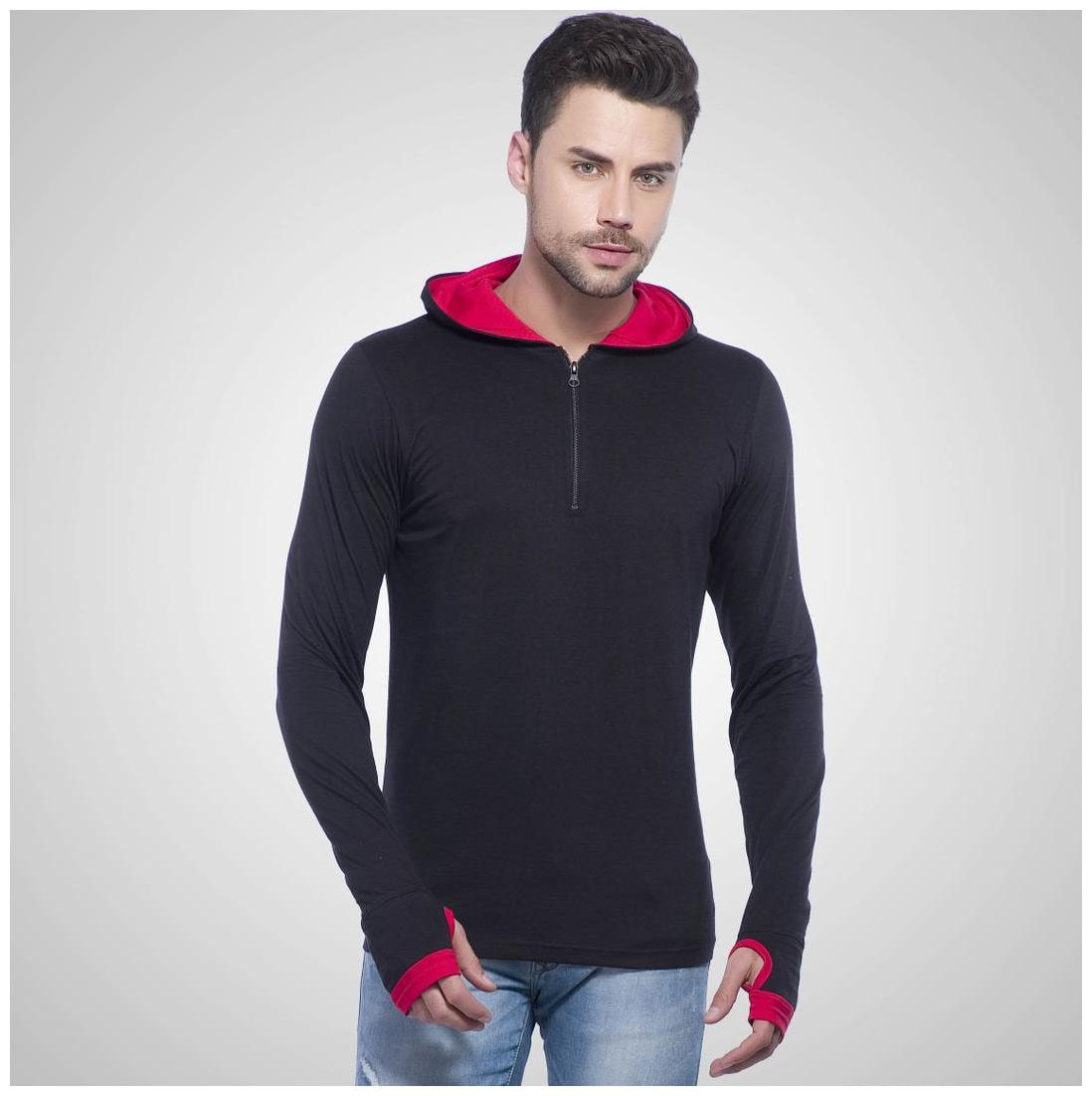

LEWEL Men Black Regular fit Cotton Hood T-Shirt - Pack Of 1