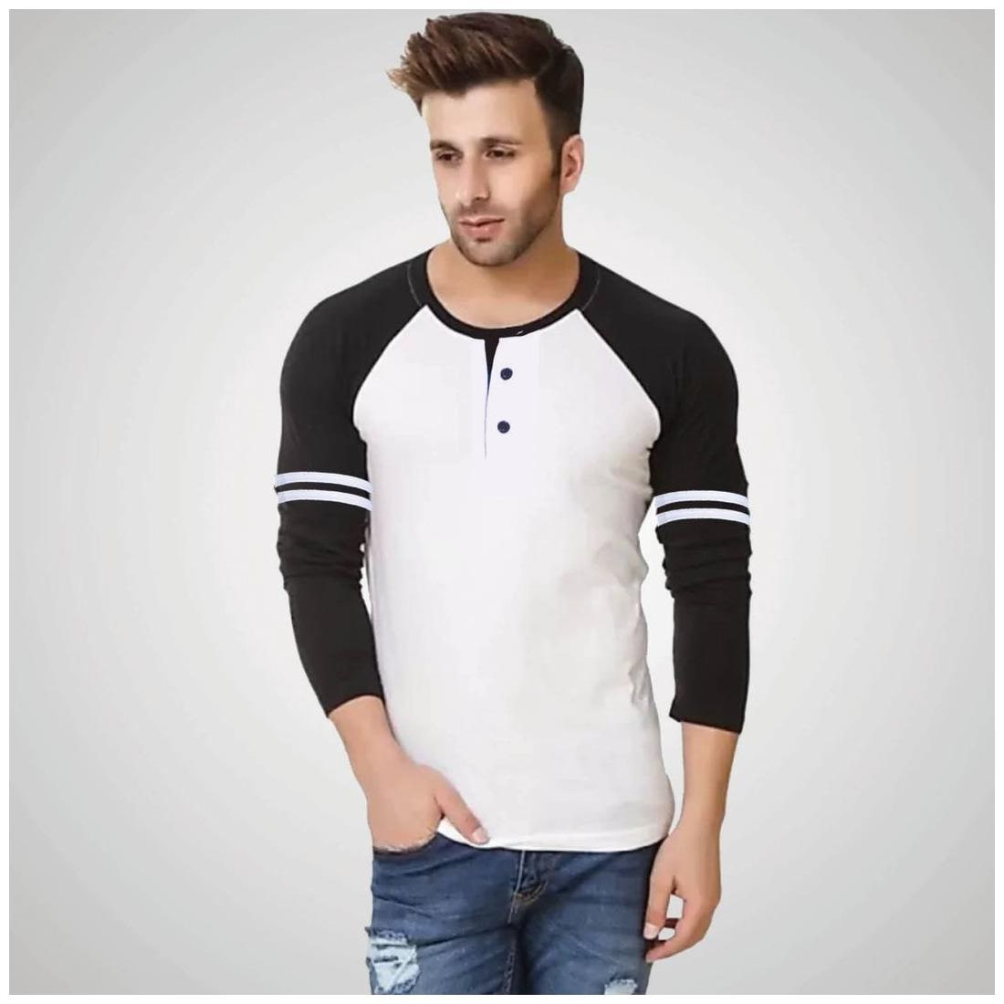 

LEWEL Men White Regular fit Cotton Henley neck T-Shirt - Pack Of 1