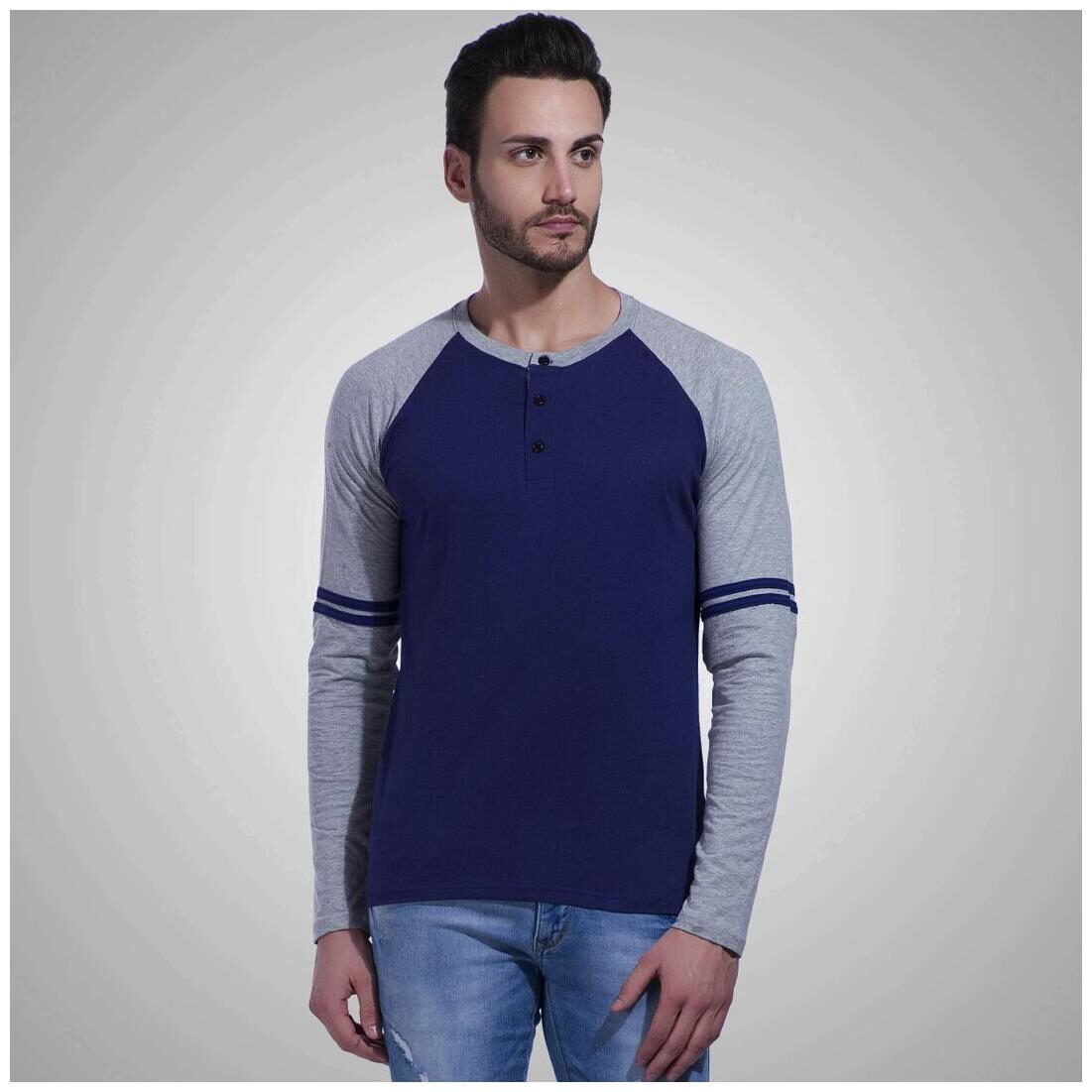 

LEWEL Men s Round Neck Full Sleeve Black Charcoal Grey Melange T-Shirt