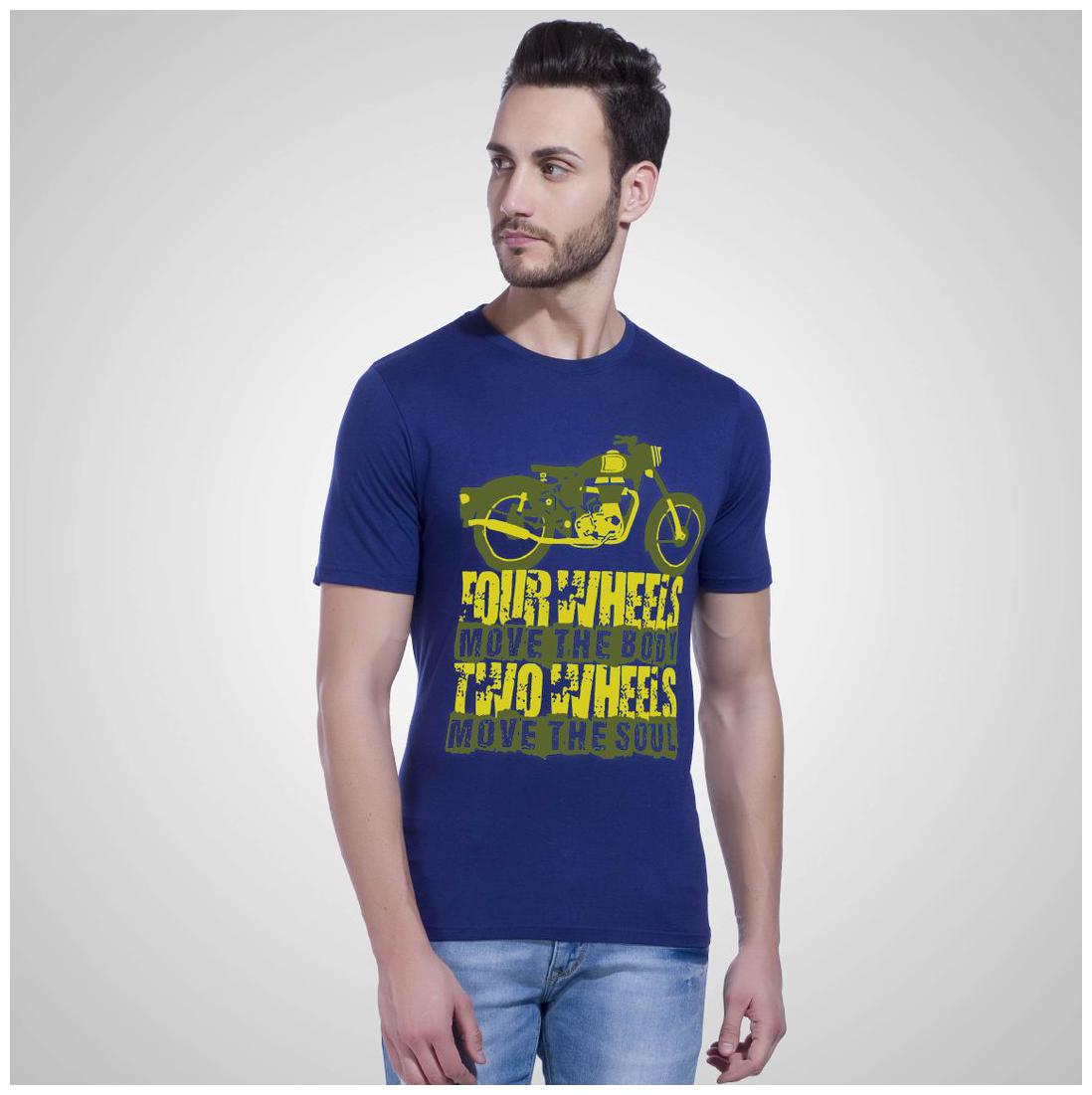 

LEWEL Printed Men s Navy Blue Round Neck Half Sleeve T-Shirt