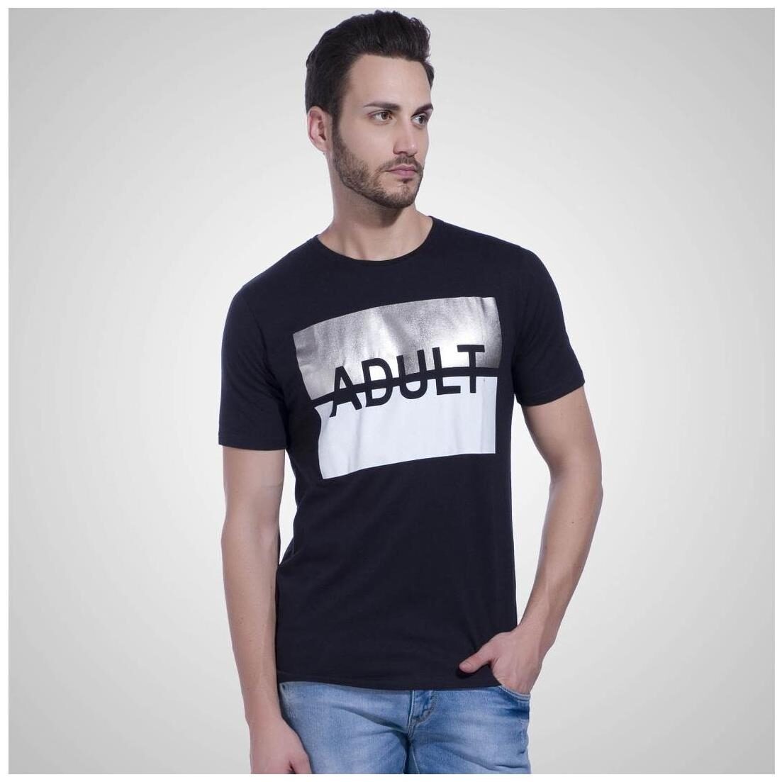 

LEWEL Printed Men s Black Round Neck Half Sleeve T-Shirt