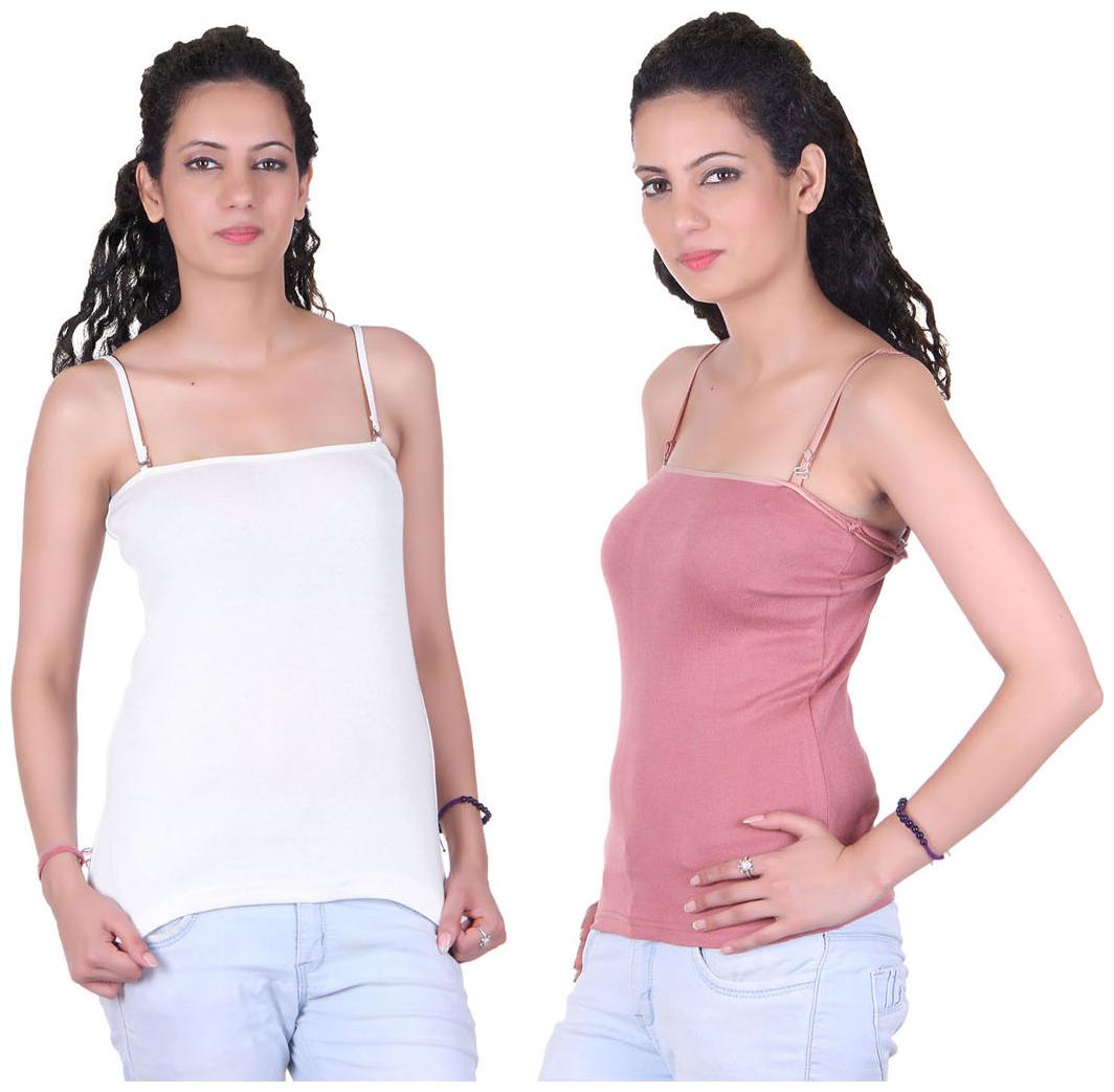 

LIENZ White And Pink Cotton Pack Of 2 Camisole Slip