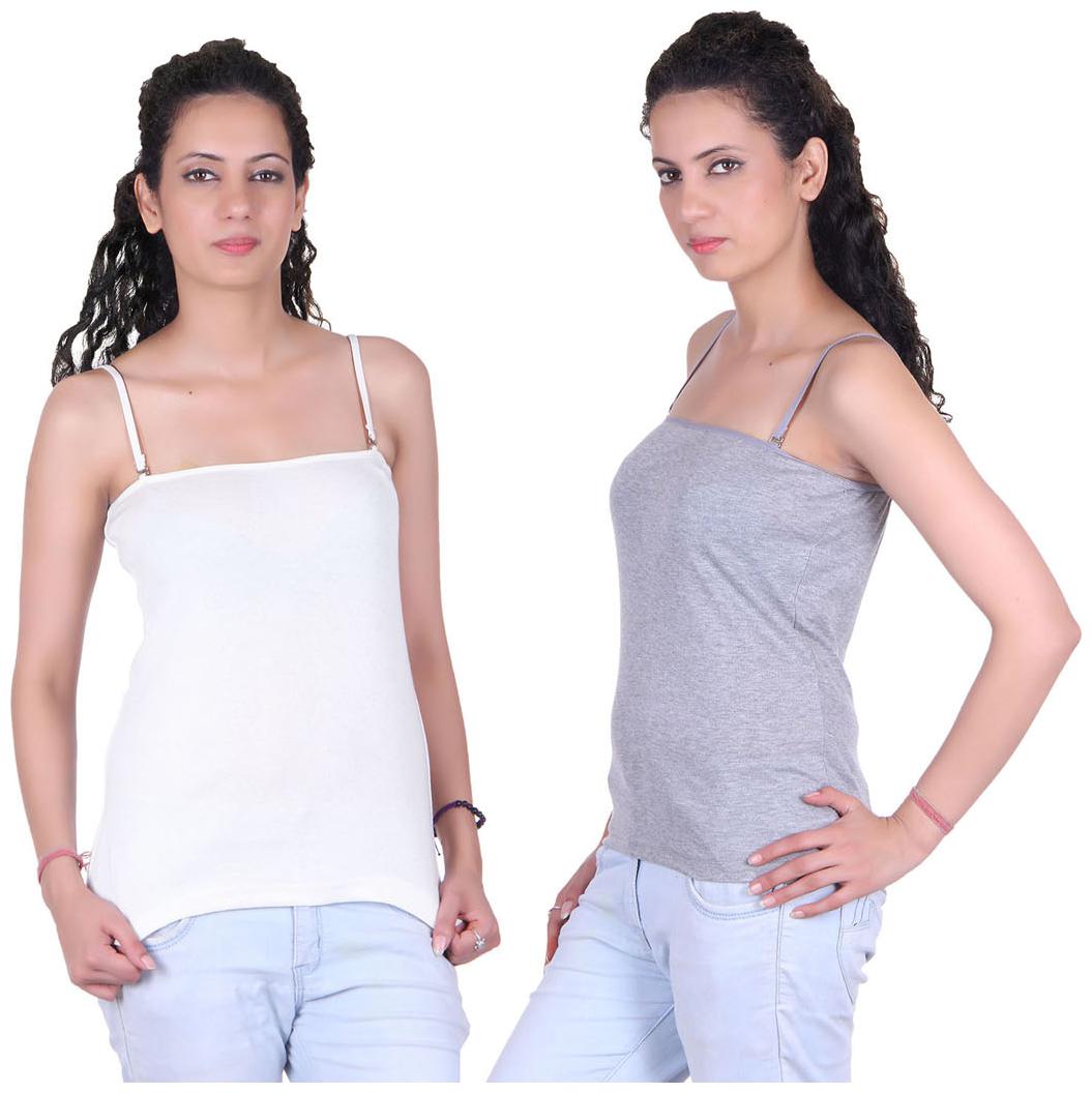 

LIENZ White And Grey Cotton Pack Of 2 Camisole Slip
