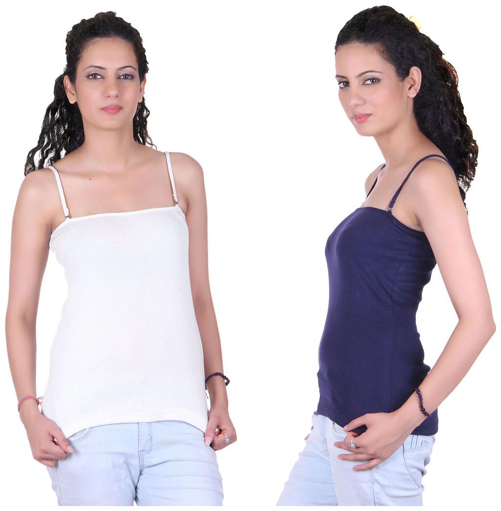 

LIENZ White And Blue Cotton Pack Of 2 Camisole Slip