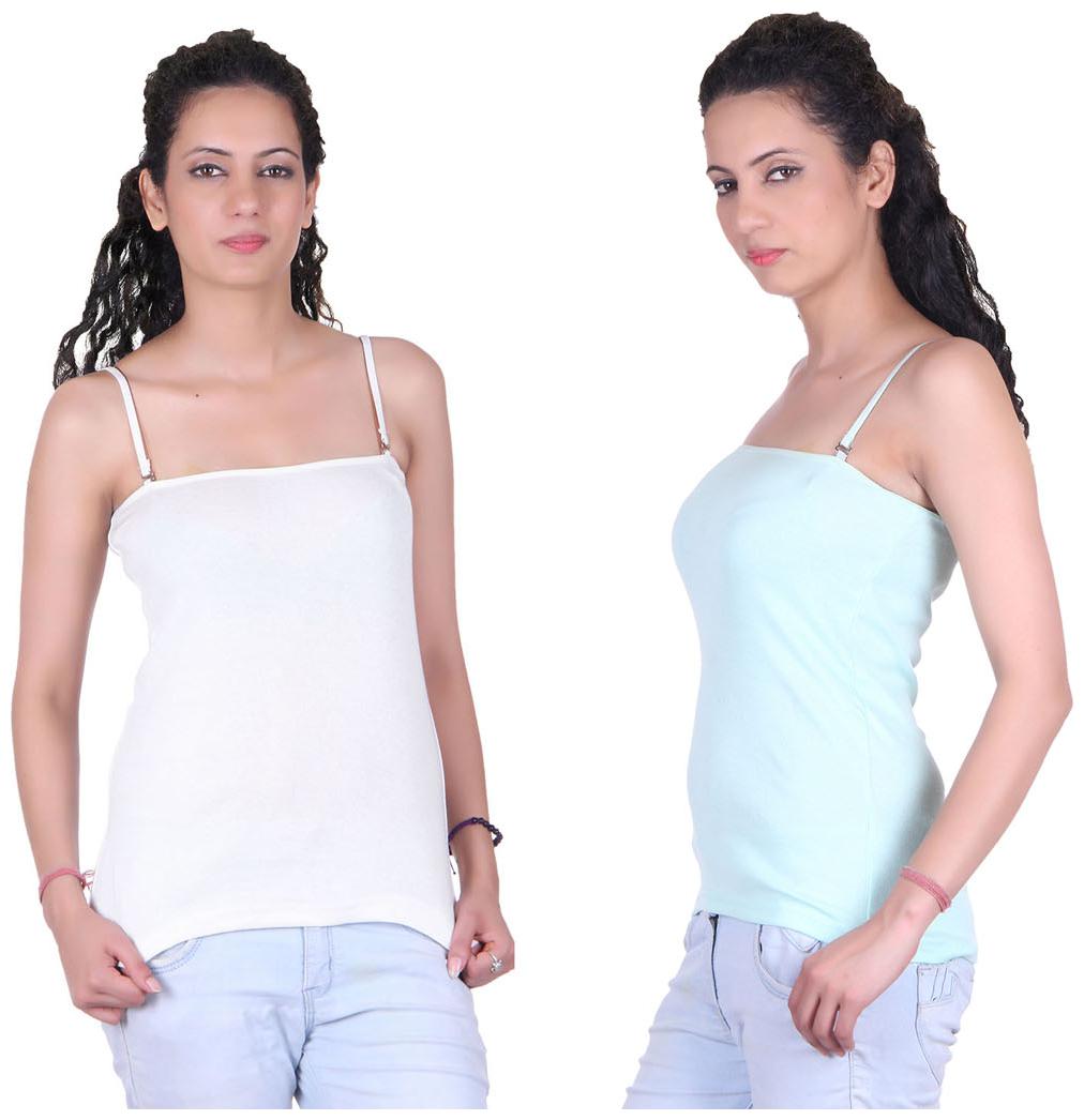 

LIENZ White And Blue Cotton Pack Of 2 Camisole Slip