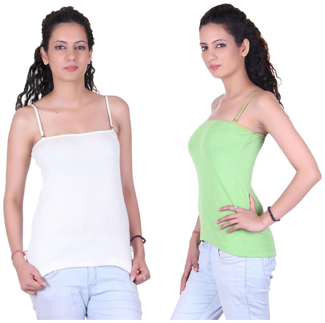 

LIENZ White And Green Cotton Pack Of 2 Camisole Slip