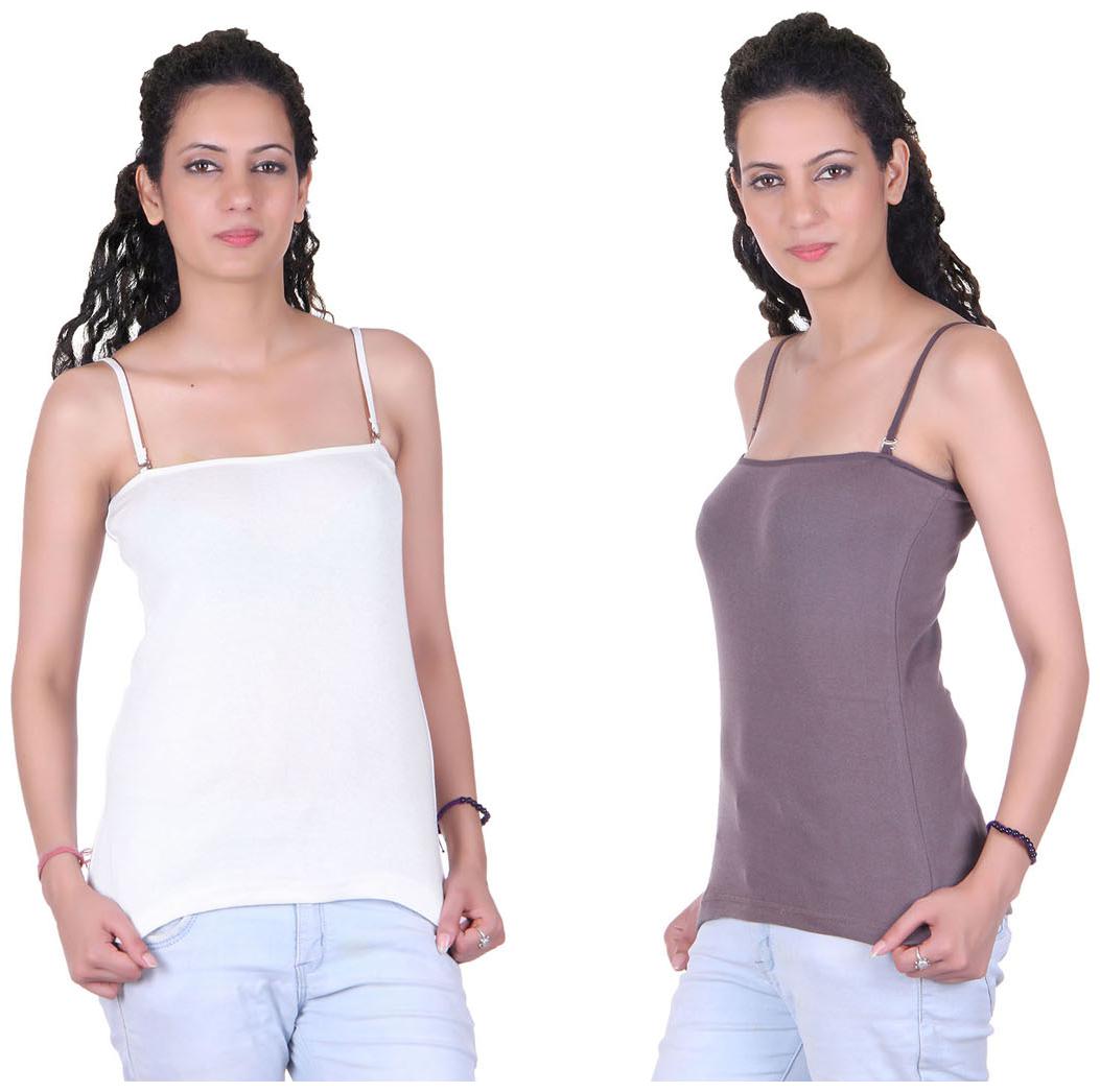 

LIENZ White And Brown Cotton Pack Of 2 Camisole Slip