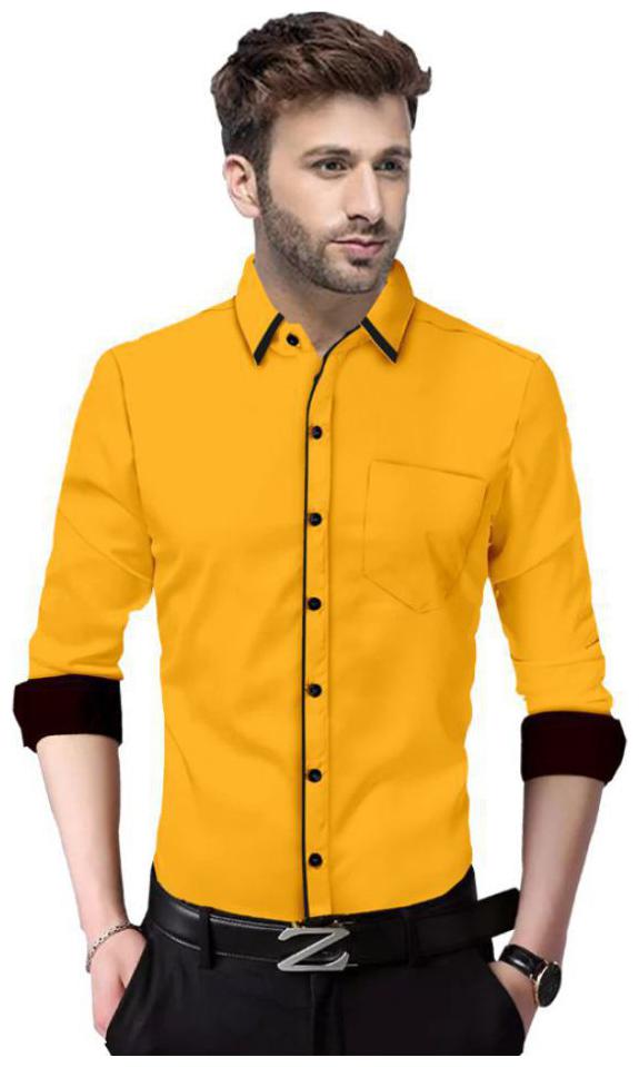 

LIFE ROADS Men Yellow Solid Slim Fit Casual Shirt