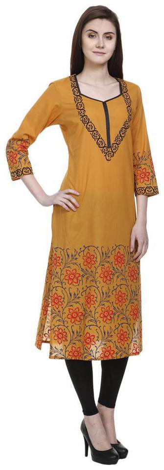 

light orange cotton straight kurta