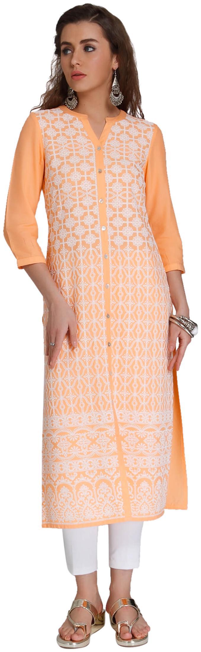 

NAARI Women Orange Embroidered Straight Kurti