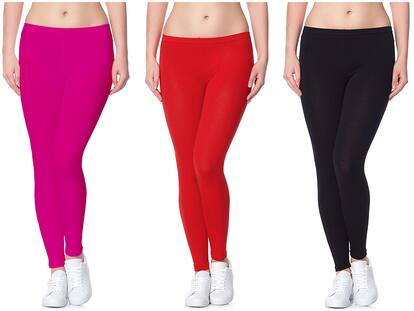 Lili Ultra Super Soft 220 GSM Stretch Bio Wash Ankle Length Leggings Pack of 3