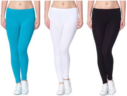 Lili Ultra Super Soft 220 GSM Stretch Bio Wash Ankle Length Leggings Pack of 3