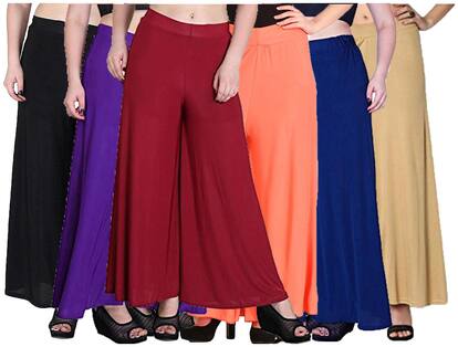 Lili Women Malia Lycra Wide Leg Palazzo Pants Pack of 6 (Free Size)