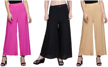 Lili Women Malia Lycra Wide Leg Palazzo Pants Pack of 3 (Free Size)
