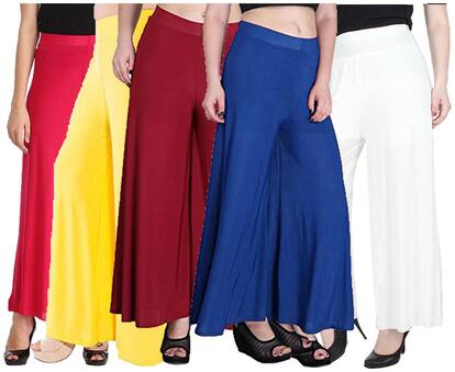 Lili Women Malia Lycra Wide Leg Palazzo Pants Pack of 5 (Free Size)