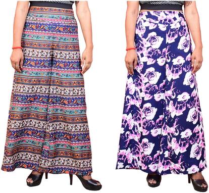 Lili Women Wide Leg High Elastic Waist Floral Print Crepe Palazzo Pants Pack Of 2