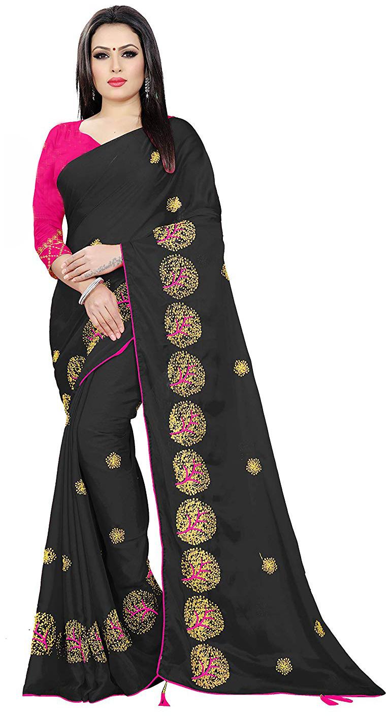 

Limedeal Heavy Embroidered Chiffon Saree With Piping With Blouse Black