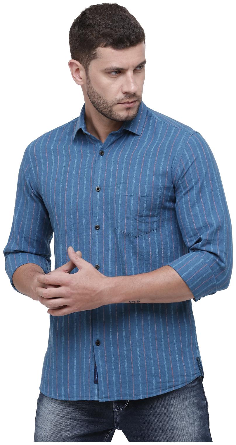 

Linen Club Blue Linen Striped Shirts For Men