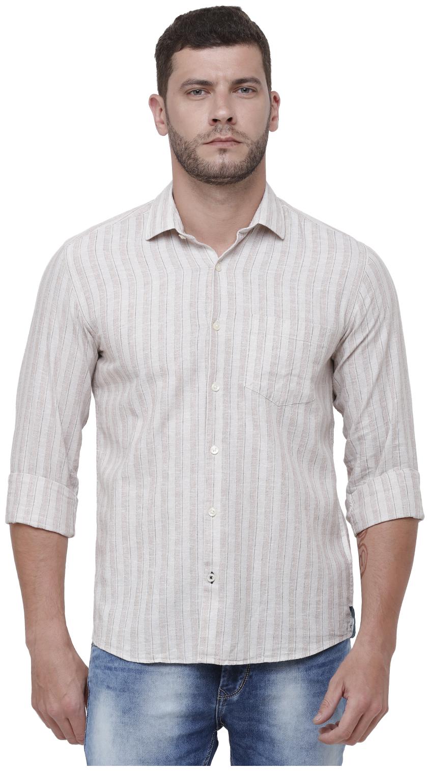 

Linen Club Beige Striped Regular Fit Shirts For Men