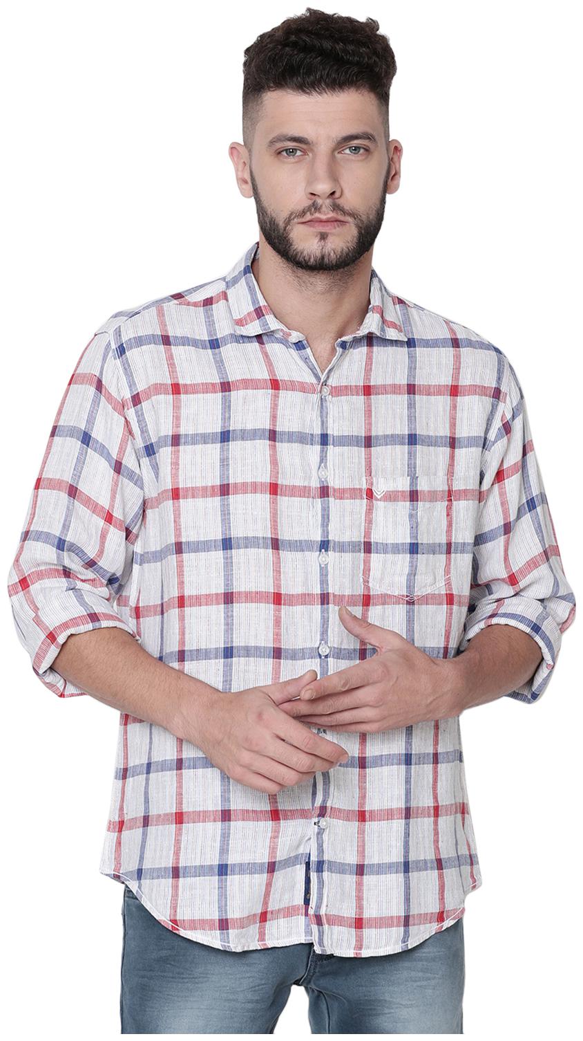 

Linen Club Men White Checked Regular Fit Casual Shirt