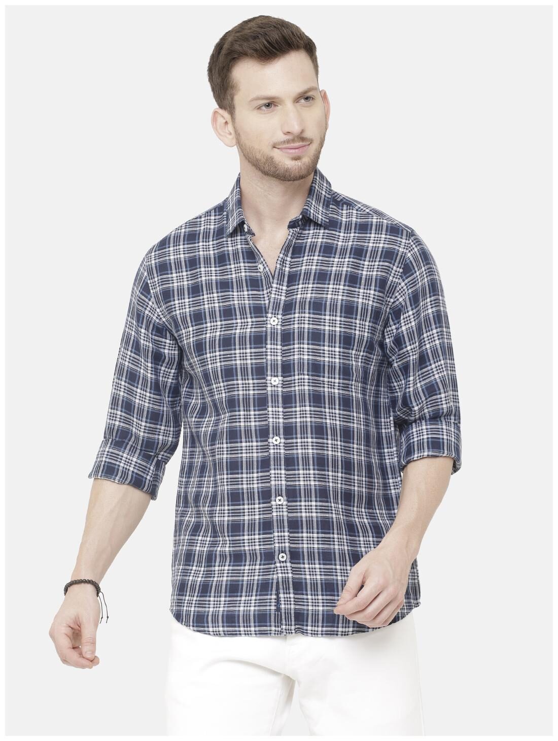 

Linen Club Men Blue Checked Regular Fit Casual Shirt