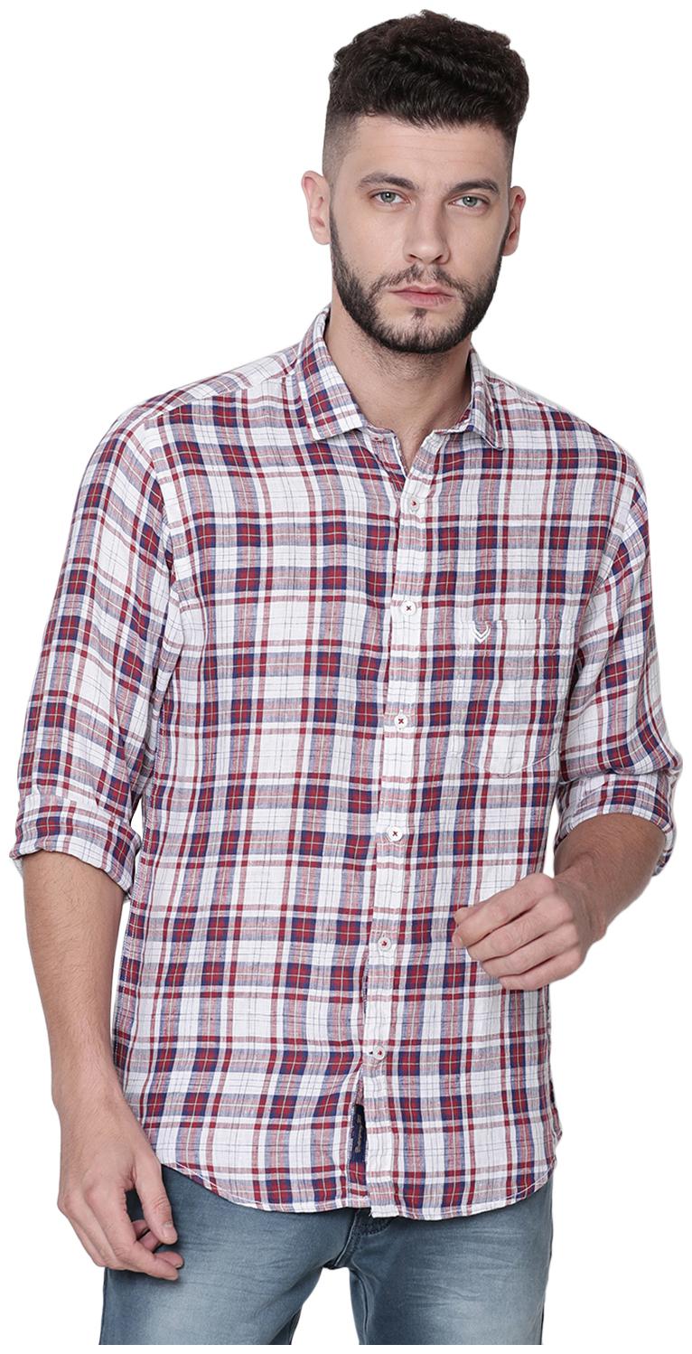 

Linen Club Men White Red Checked Regular Fit Casual Shirt