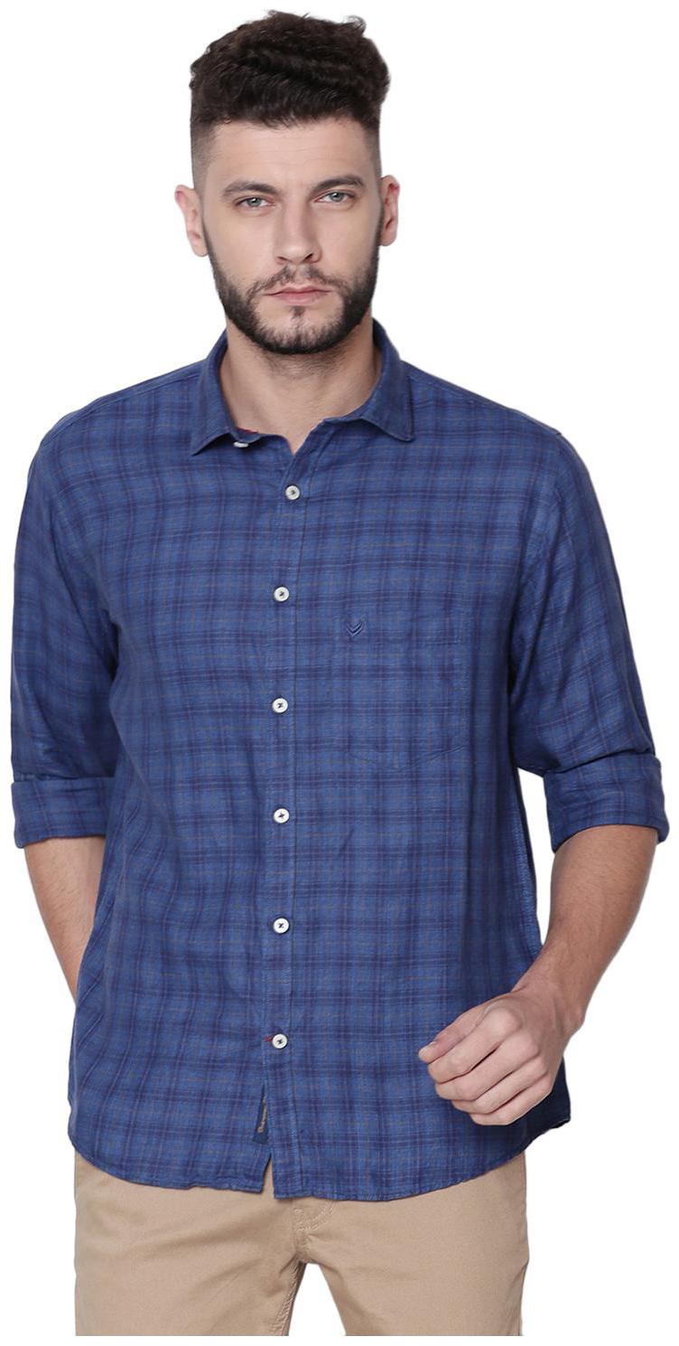 

Linen Club Men Blue Checked Regular Fit Casual Shirt