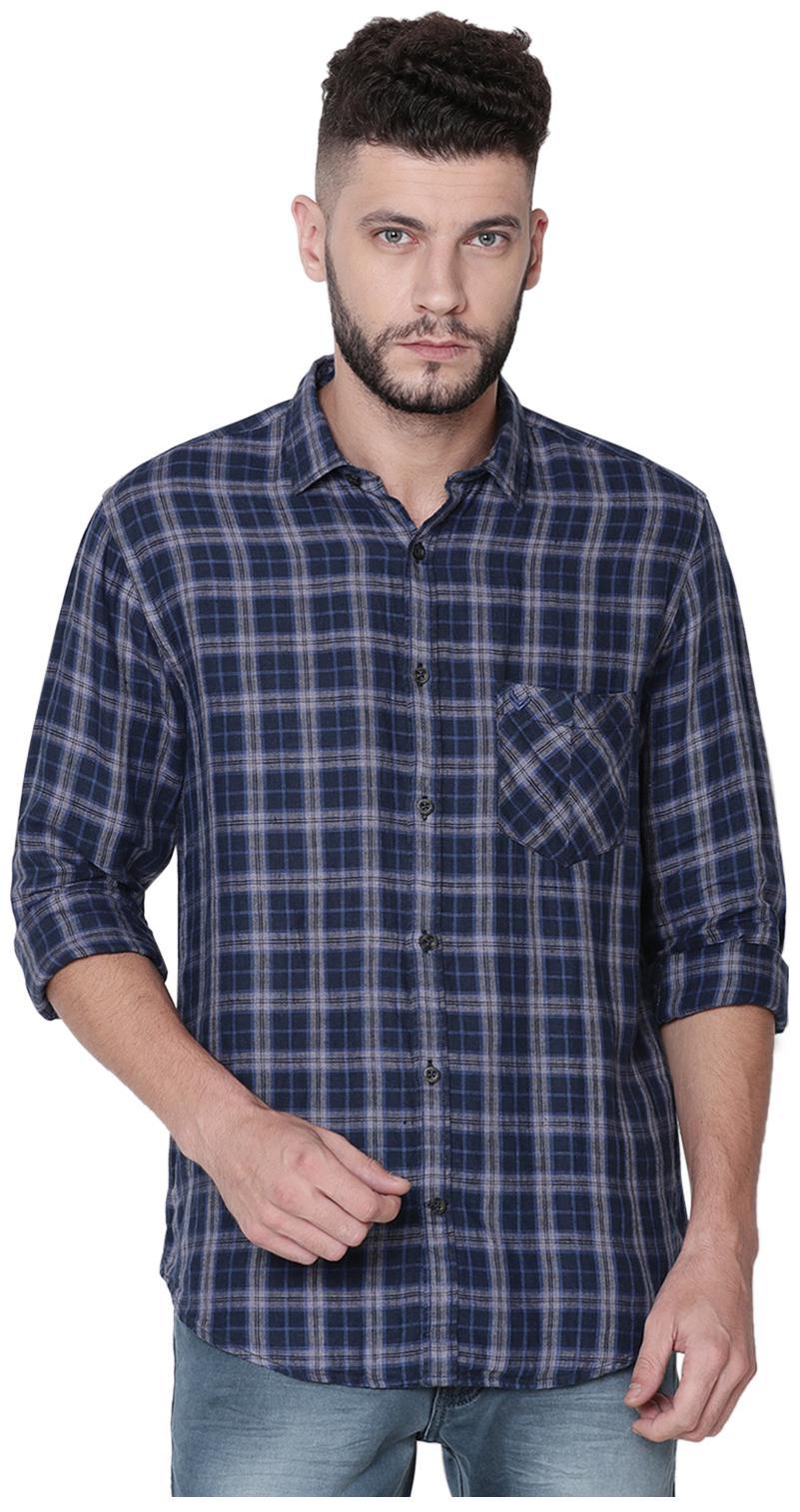 

Linen Club Men Blue Checked Regular Fit Casual Shirt