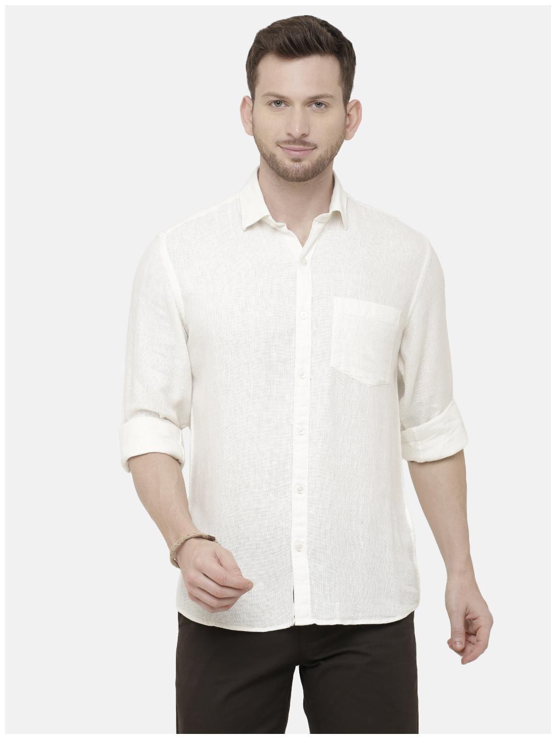 

Linen Club Men Cream Embroidered Regular Fit Casual Shirt