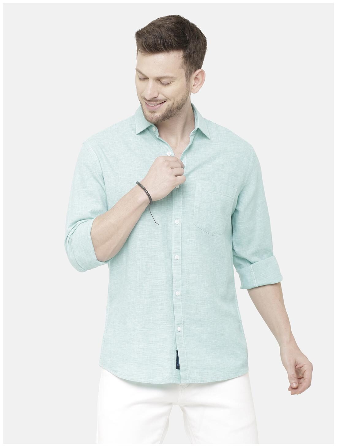

Linen Club Men Green Embroidered Regular Fit Casual Shirt