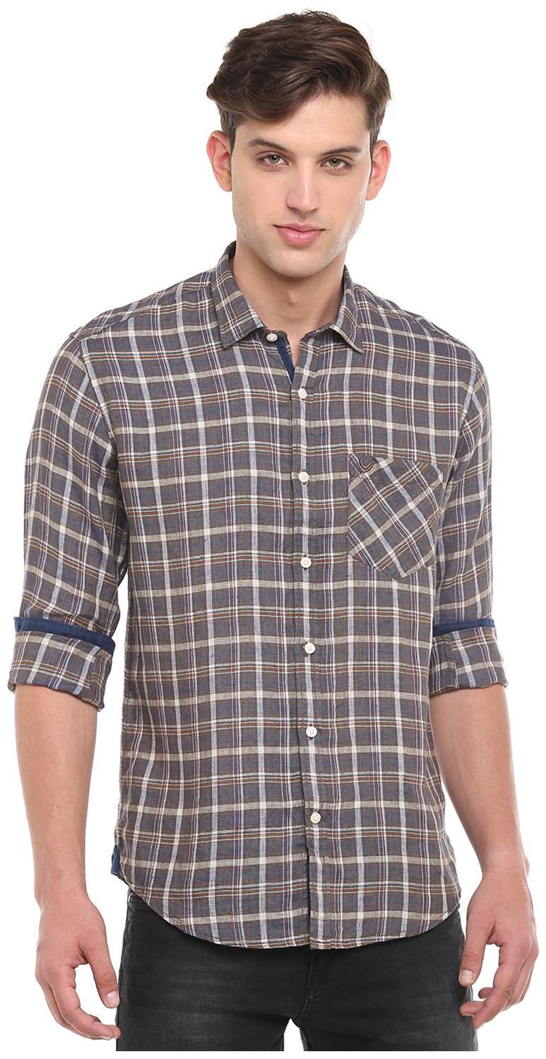 

Linen Club Men Brown Checked Regular Fit Casual Shirt
