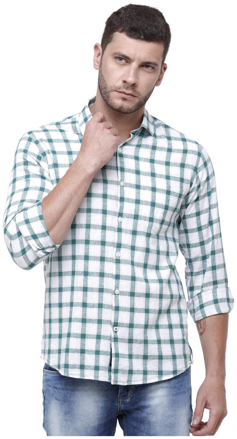 

Linen Club Men Green Checked Regular Fit Casual Shirt