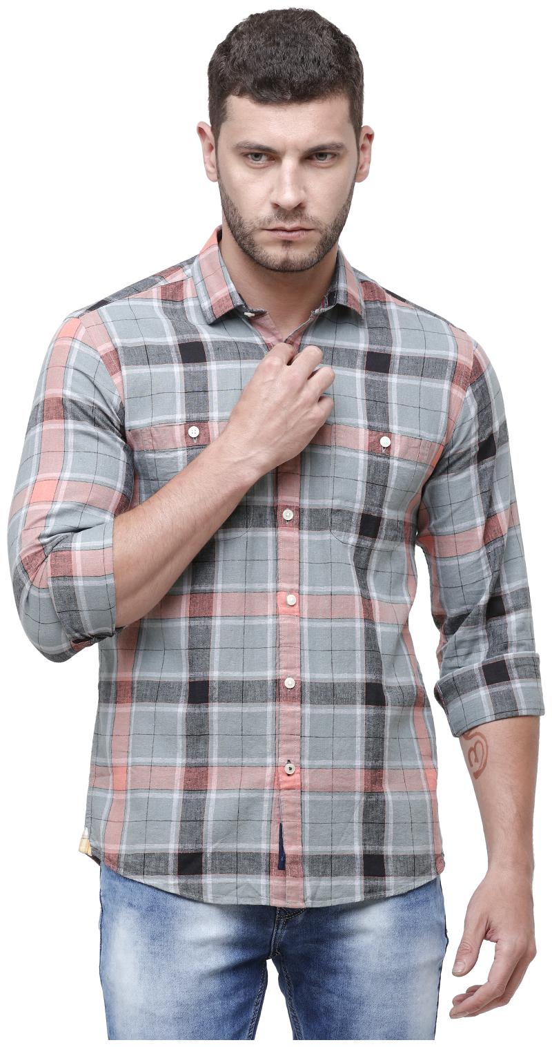 

Linen Club Men Grey Checked Regular Fit Casual Shirt