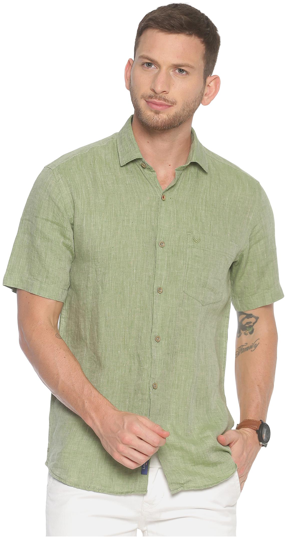 

Linen Club Linen Solid Olive Casual Shirts For Men