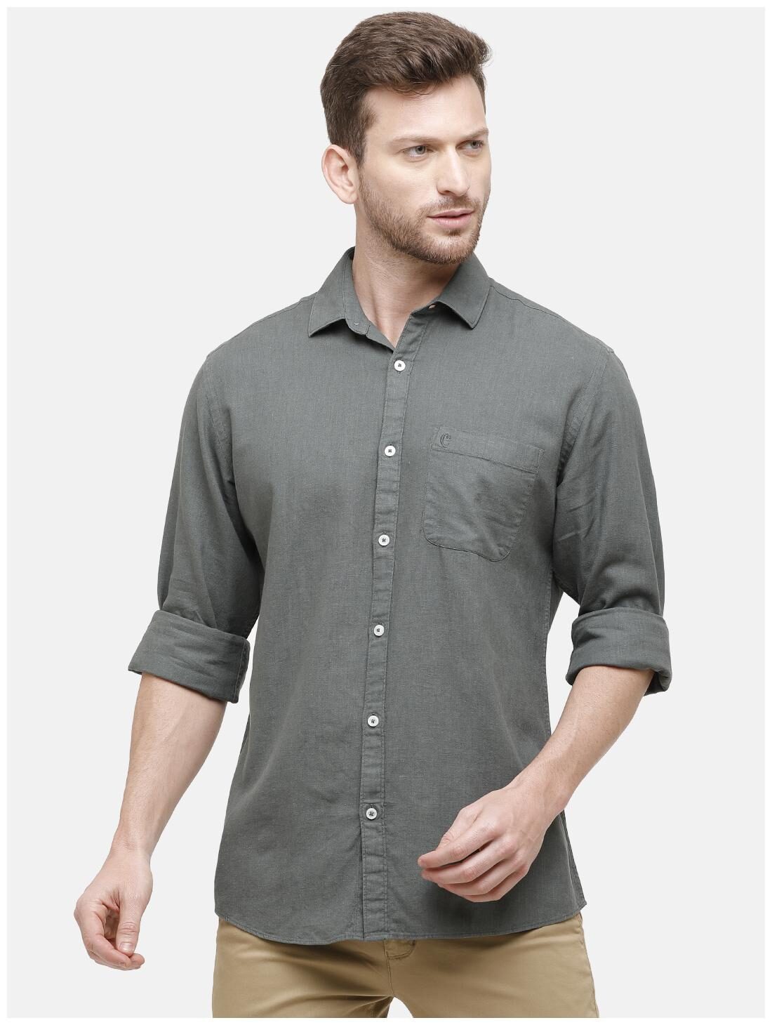 

Linen Club Men Grey Solid Regular Fit Casual Shirt