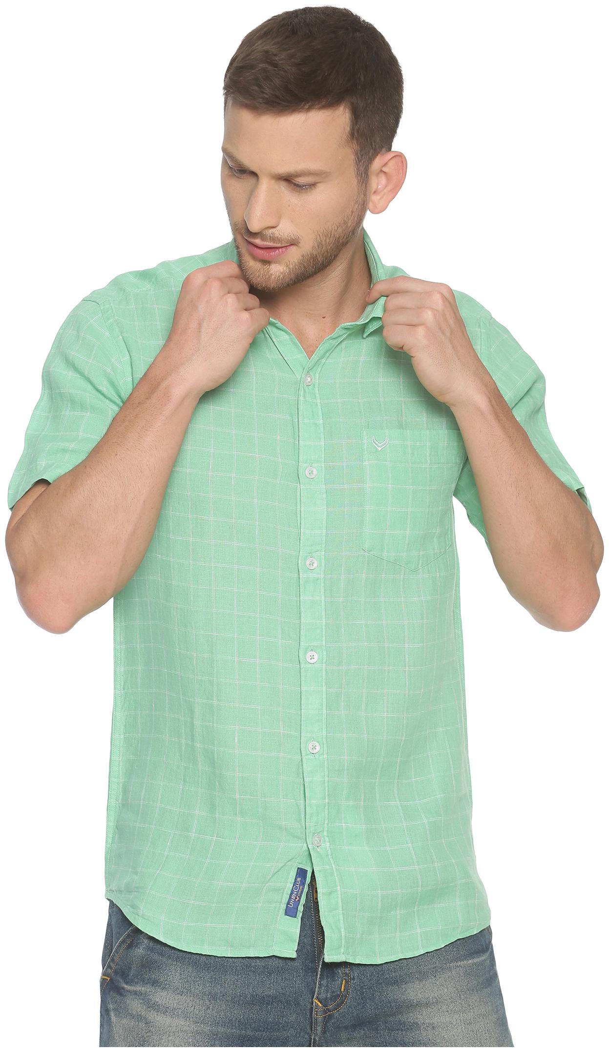 

Linen Club Men Green Checked Regular Fit Casual Shirt