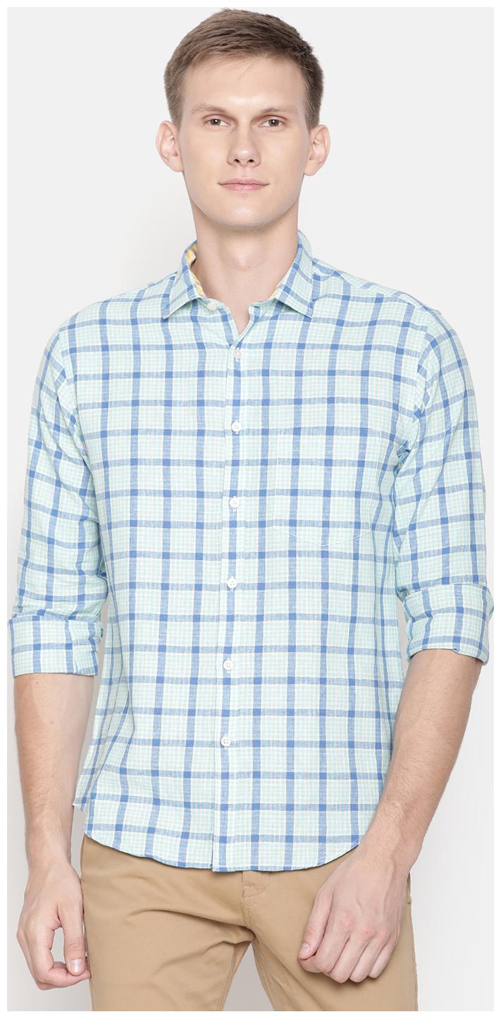 

Linen Club Men Blue Checked Regular Fit Casual Shirt