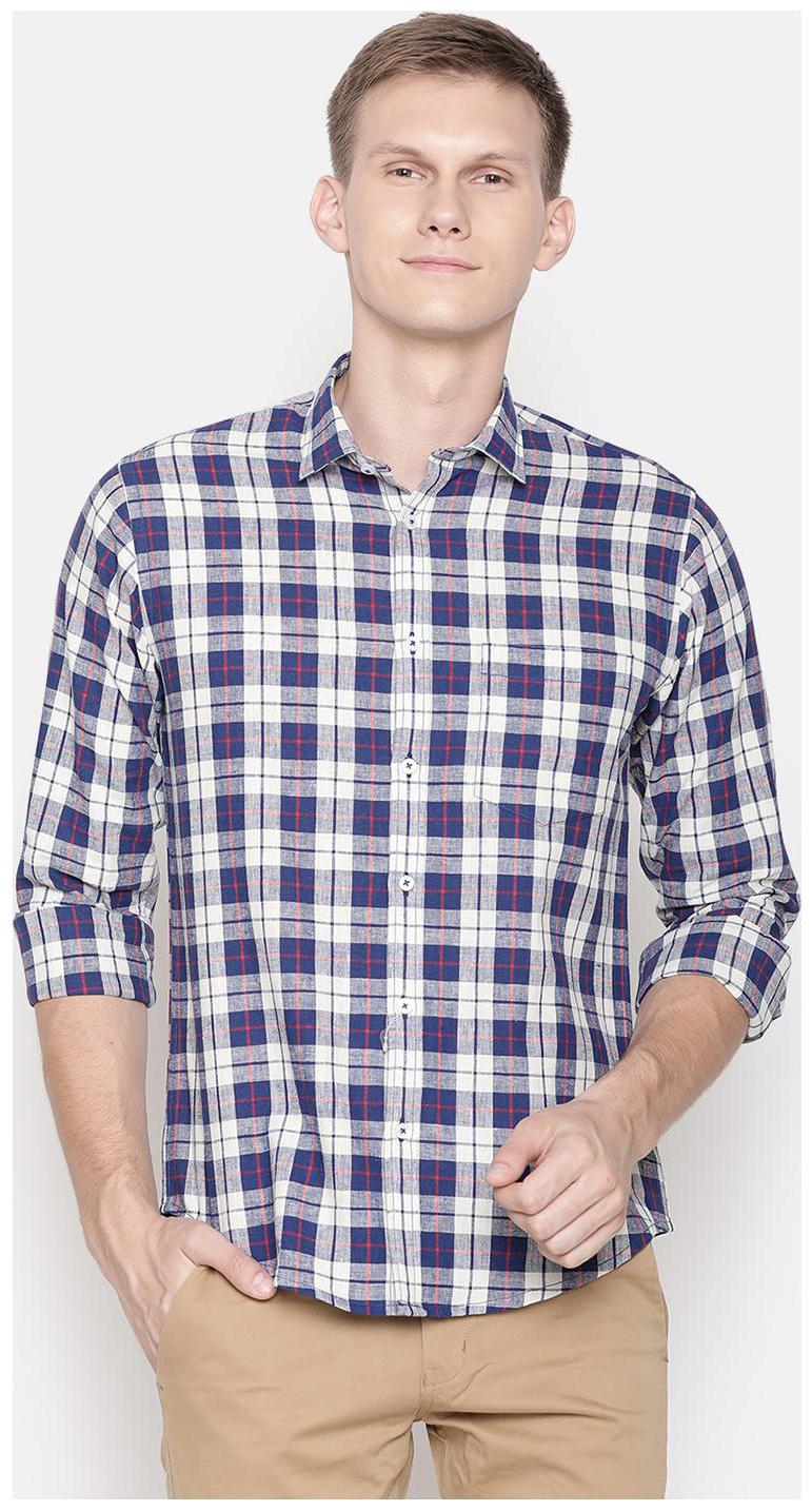 

Linen Club Men Blue Checked Regular Fit Casual Shirt