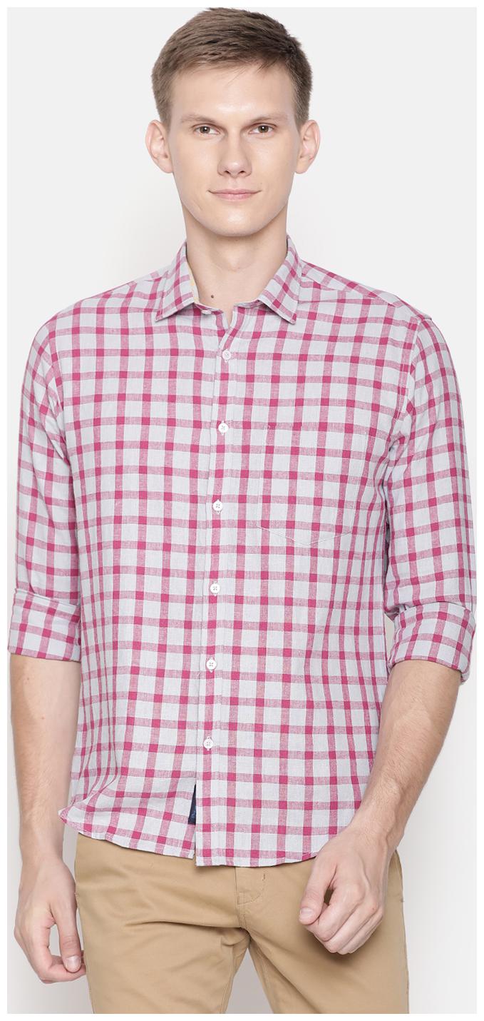 

Linen Club Men Pink Checked Regular Fit Casual Shirt