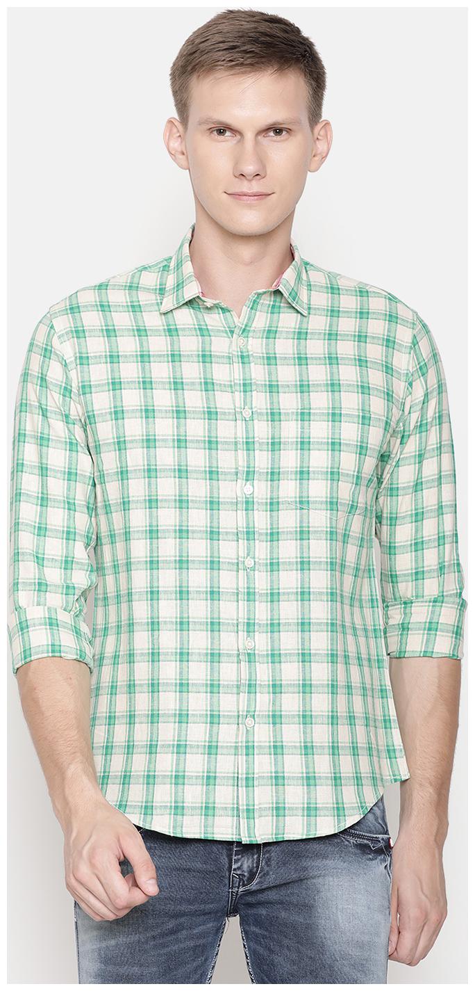 

Linen Club Men Green Checked Regular Fit Casual Shirt