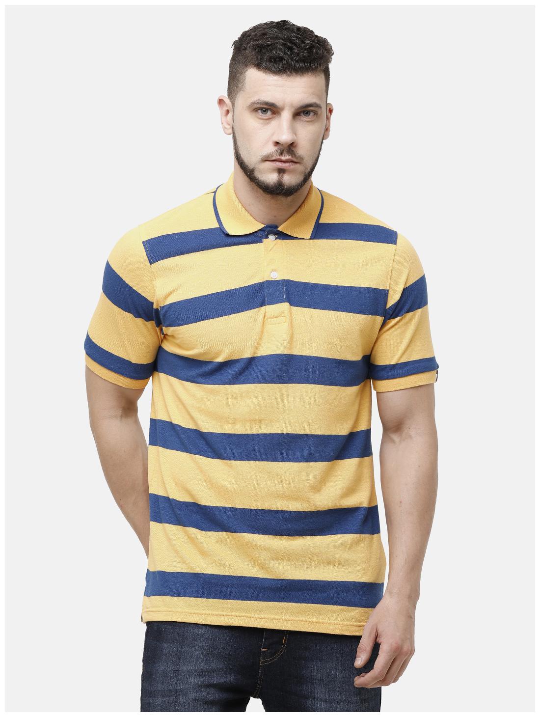 

Linen Club Men Yellow Blue Regular fit Linen Polo collar T-Shirt - Pack Of 1