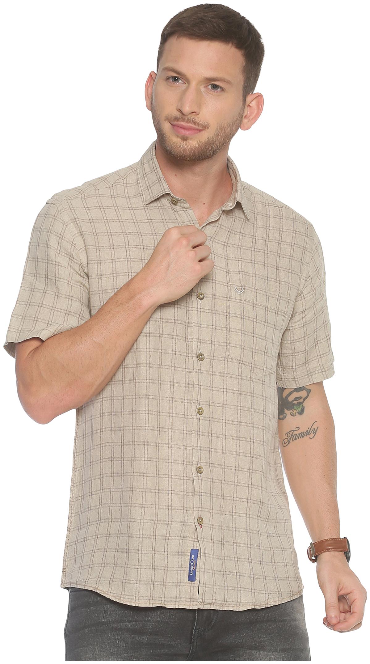 

Linen Club Men Brown Checked Regular Fit Casual Shirt
