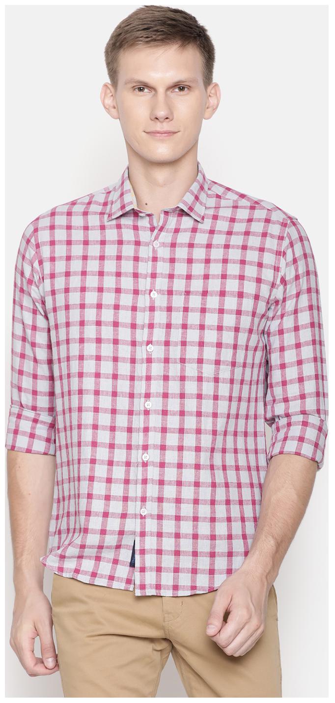 

Linen Club Men Pink Checked Regular Fit Casual Shirt