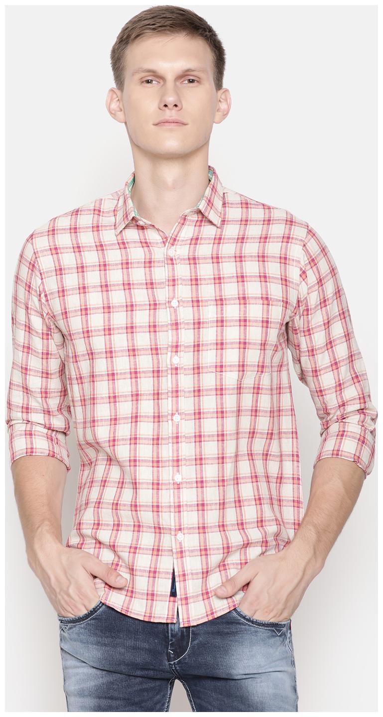 

Linen Club Men Red Checked Regular Fit Casual Shirt