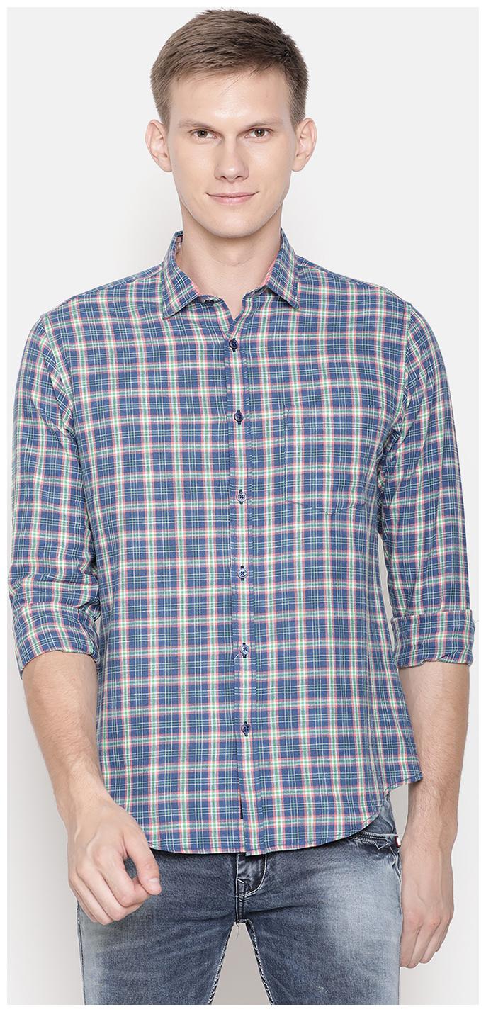 

Linen Club Men Blue Checked Regular Fit Casual Shirt