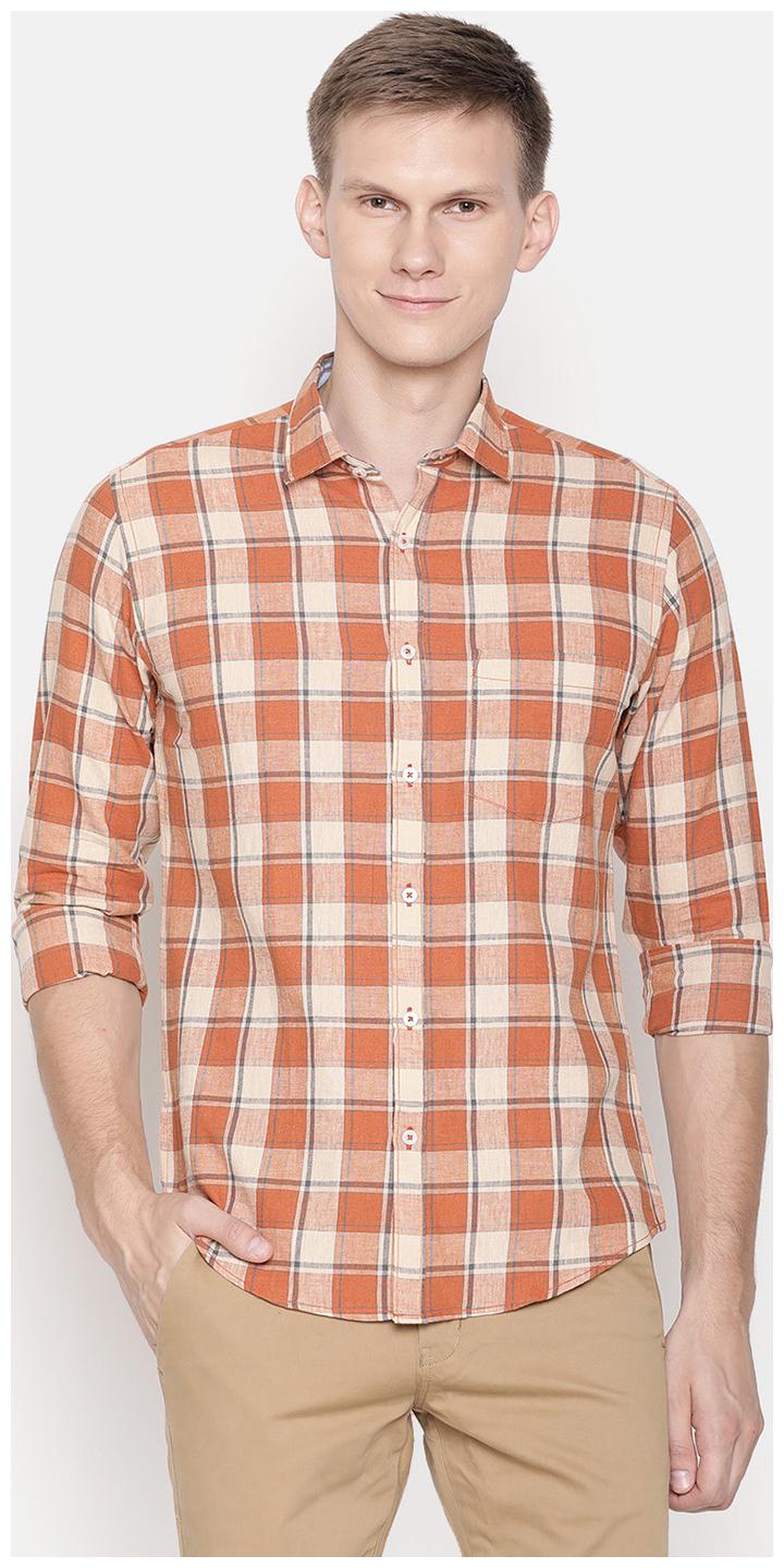 

Linen Club Men Orange Checked Regular Fit Casual Shirt