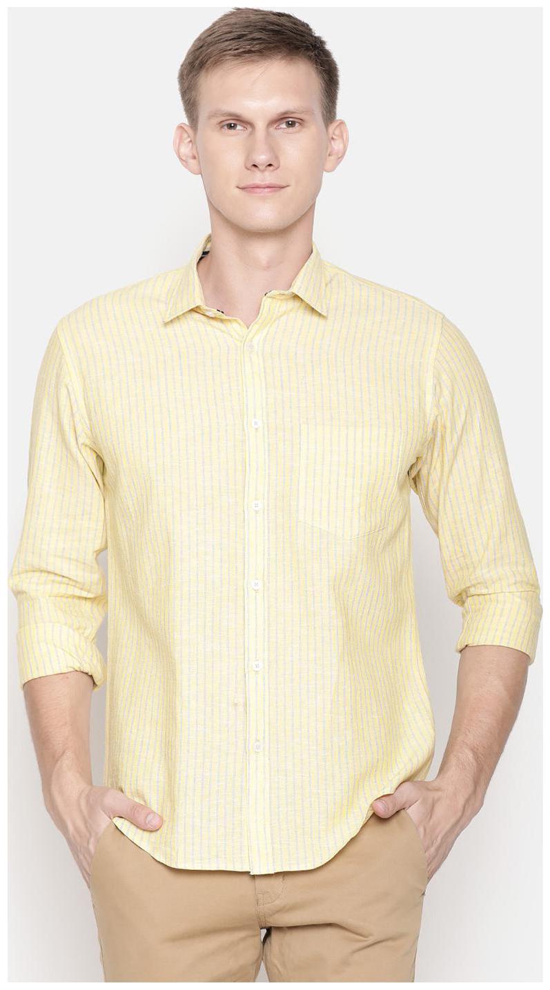 

Linen Club Men Yellow Vertical Stripes Regular Fit Casual Shirt